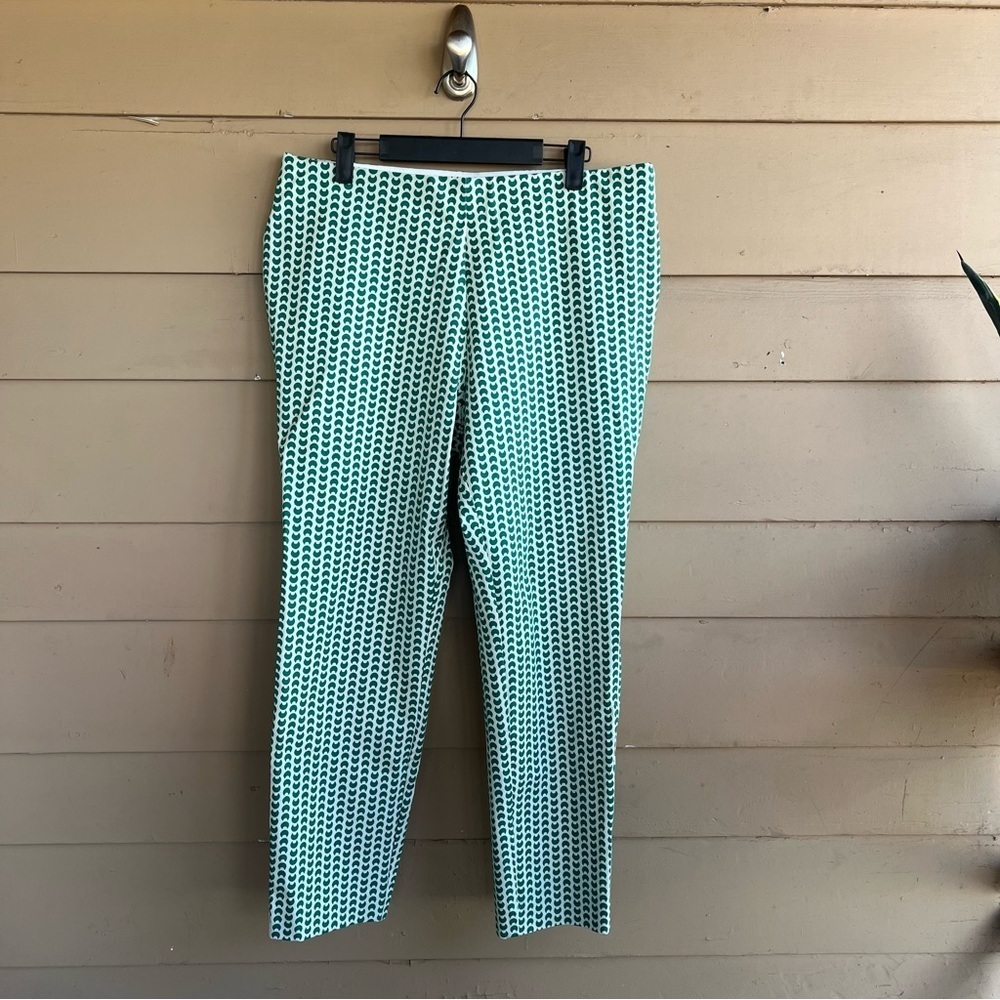 A New Day Women's Side Zip Green And Cream Ankle Pants Size 12 Office Casual